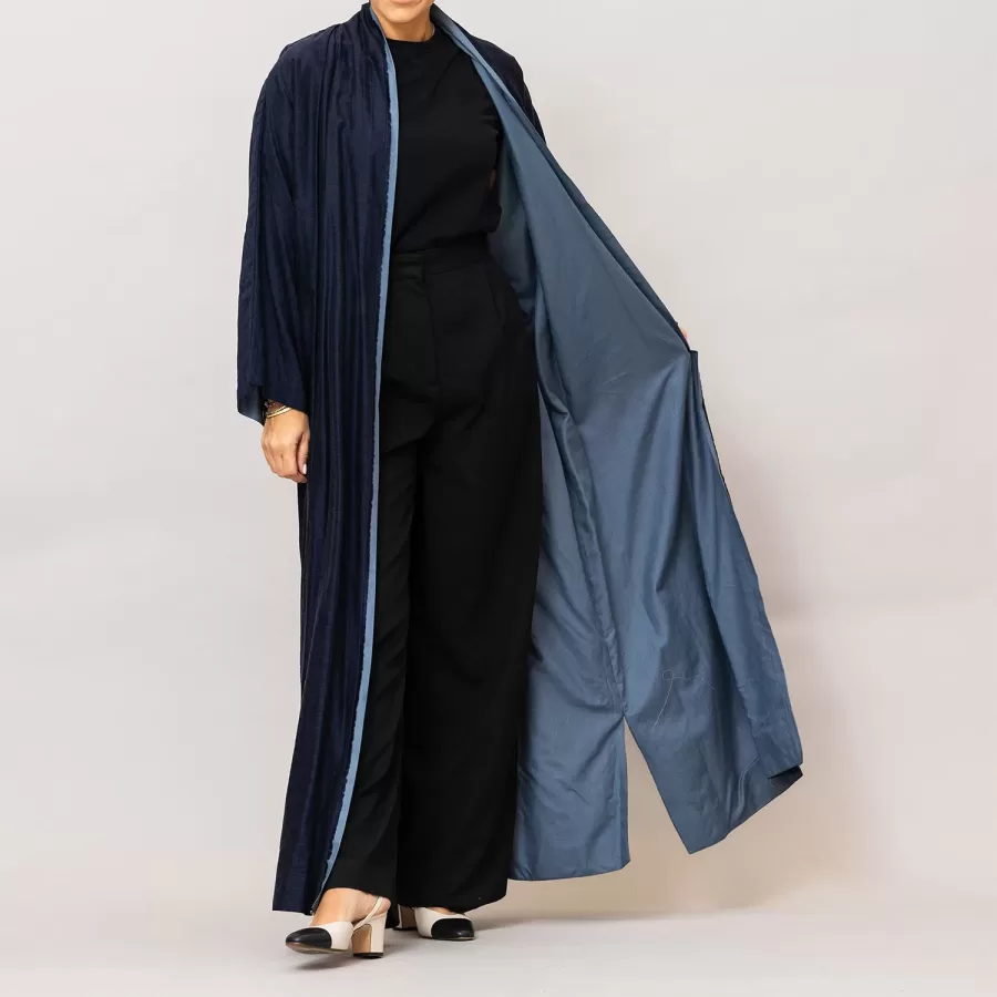 Midnight Blue/Blue Gray Azalea Double Layered Cotton Silk Abaya