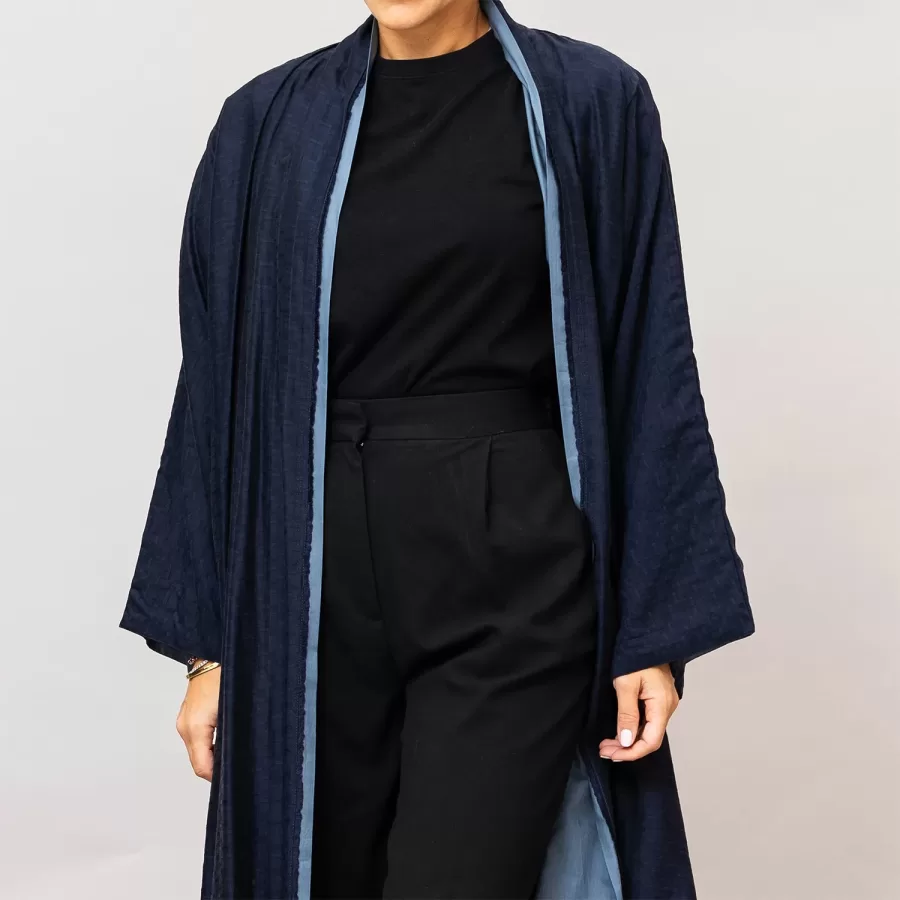 Midnight Blue/Blue Gray Azalea Double Layered Cotton Silk Abaya