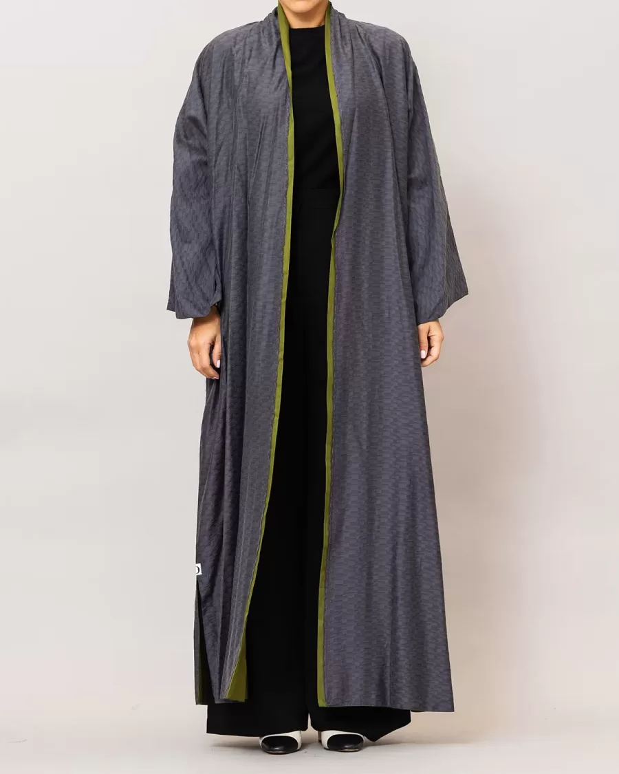 Steel Gray/Sage Green Azalea Double Layered Cotton Silk Abaya