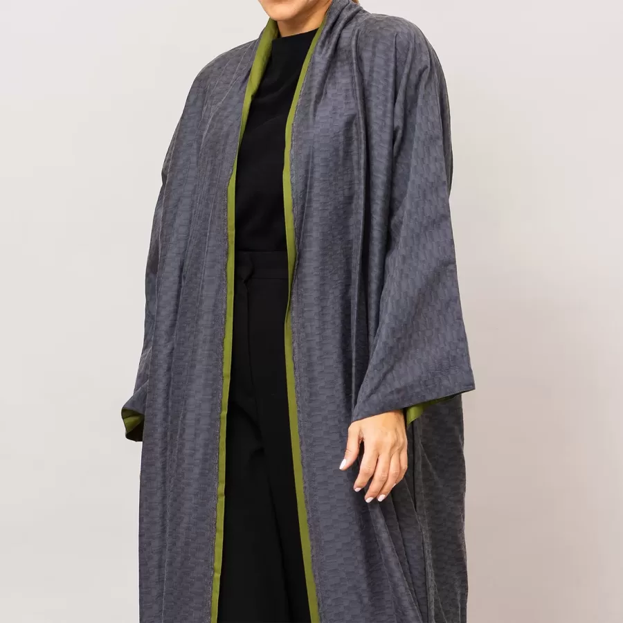 Steel Gray/Sage Green Azalea Double Layered Cotton Silk Abaya