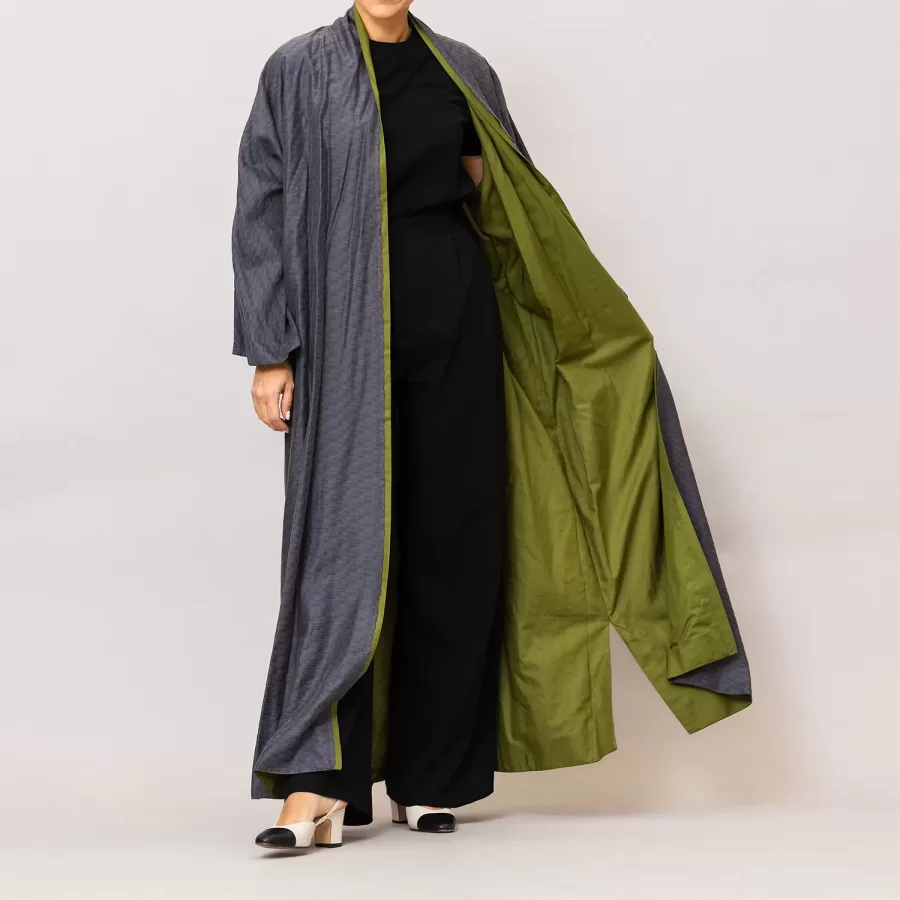 Steel Gray/Sage Green Azalea Double Layered Cotton Silk Abaya