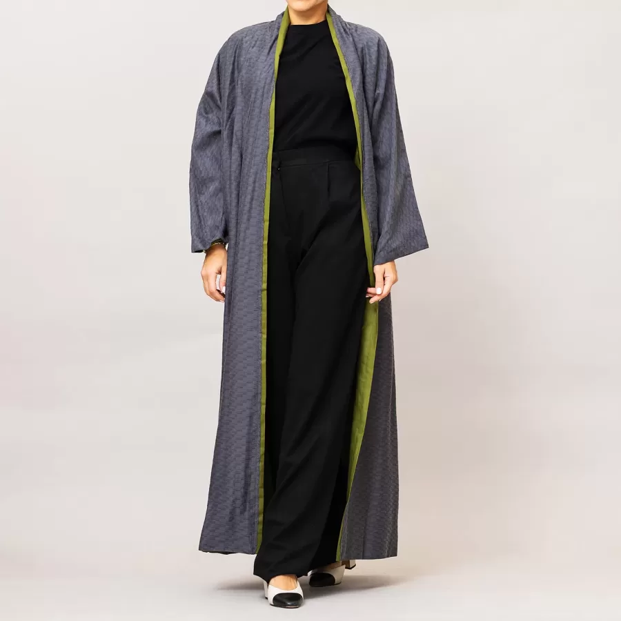 Steel Gray/Sage Green Azalea Double Layered Cotton Silk Abaya