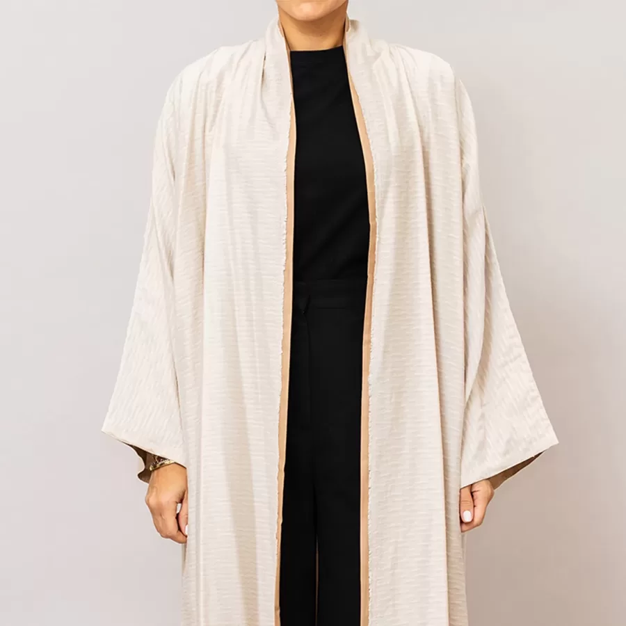 Ivory/Bisque Azalea Double Layered Cotton Silk Abaya