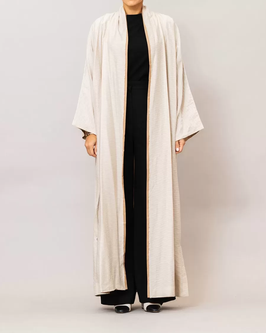 Ivory/Bisque Azalea Double Layered Cotton Silk Abaya