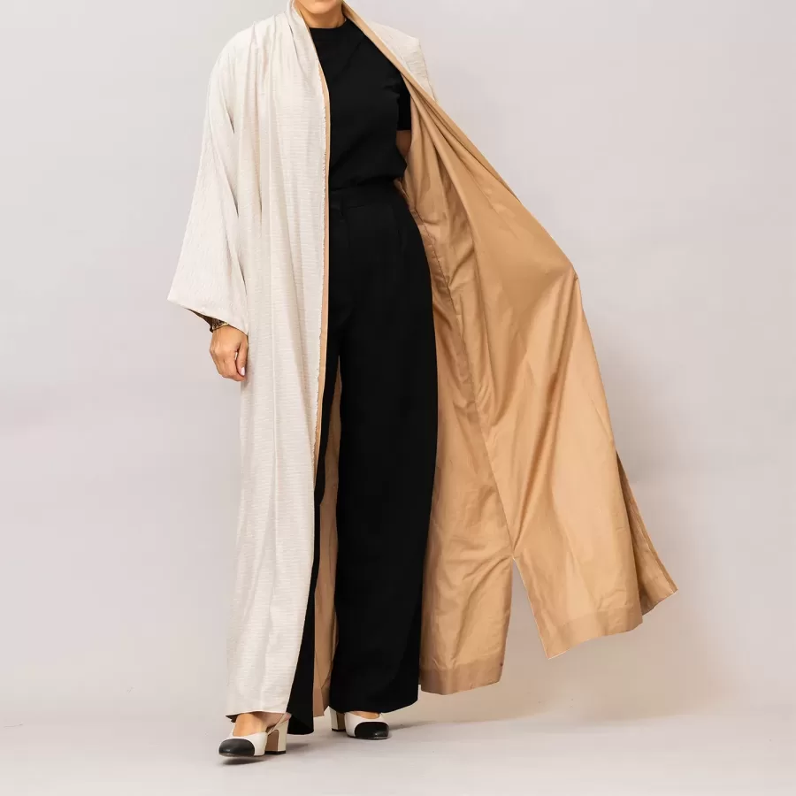 Ivory/Bisque Azalea Double Layered Cotton Silk Abaya