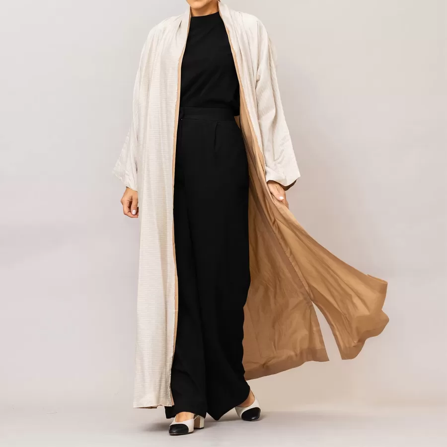 Ivory/Bisque Azalea Double Layered Cotton Silk Abaya