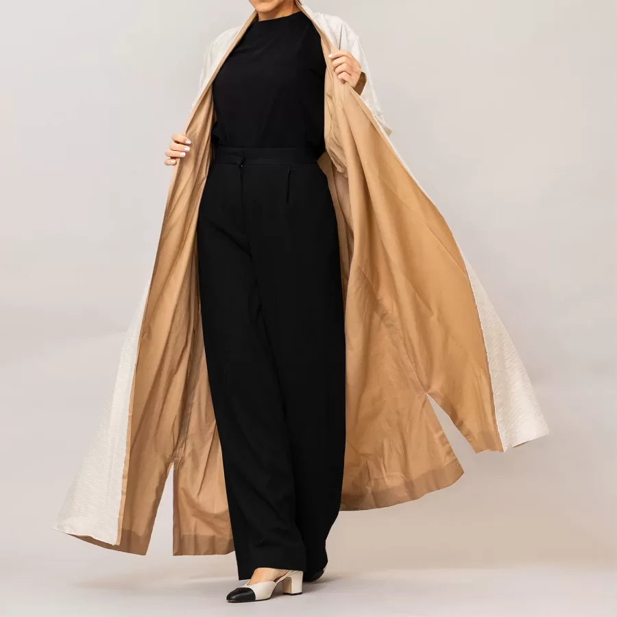 Ivory/Bisque Azalea Double Layered Cotton Silk Abaya