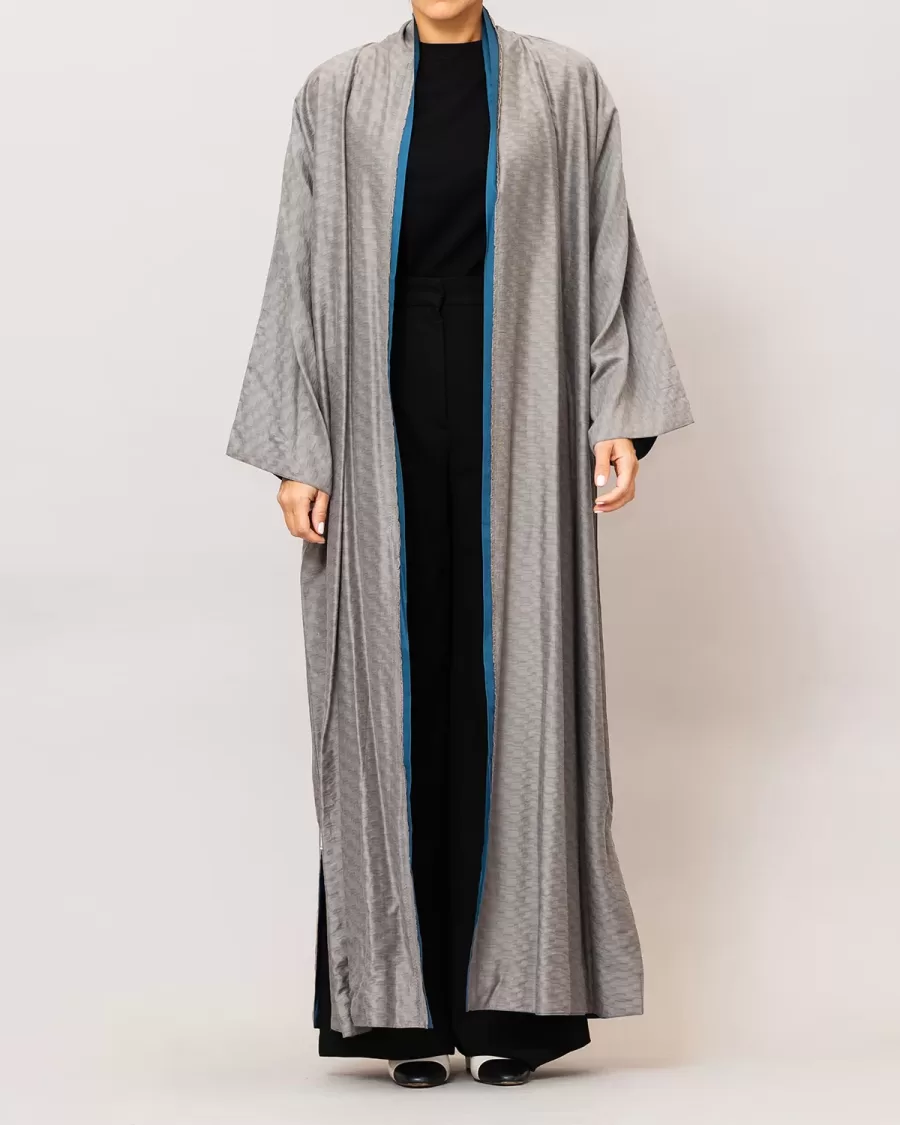 Light Gray/Steel Blue Azalea Double Layered Cotton Silk Abaya