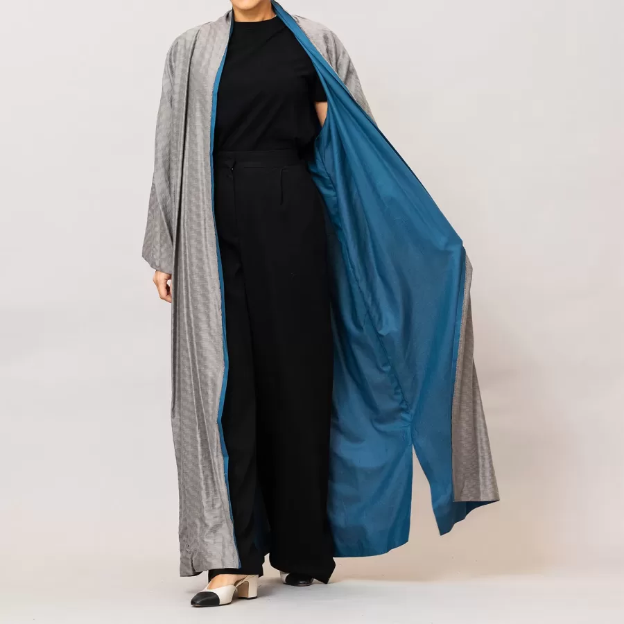 Light Gray/Steel Blue Azalea Double Layered Cotton Silk Abaya