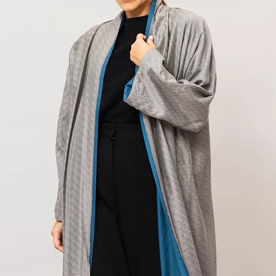 Light Gray/Steel Blue Azalea Double Layered Cotton Silk Abaya