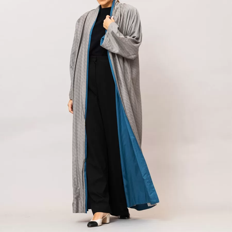 Light Gray/Steel Blue Azalea Double Layered Cotton Silk Abaya