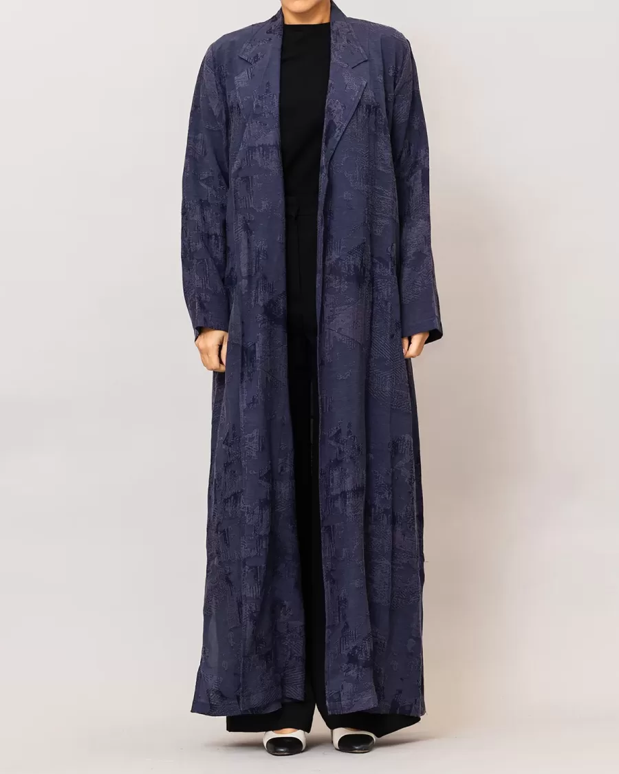 Dark Iris Purple Reema - Textured Linen Blazer Abaya