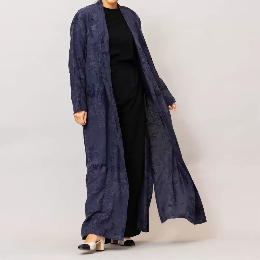 Dark Iris Purple Reema - Textured Linen Blazer Abaya