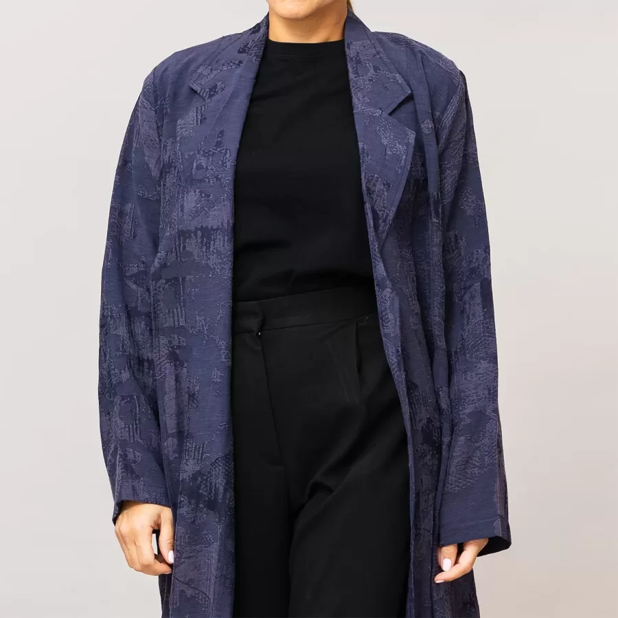 Dark Iris Purple Reema - Textured Linen Blazer Abaya