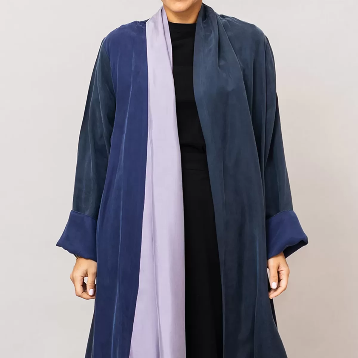 Charcoal Calico- Tricolored A-Line Washed Silk Abaya