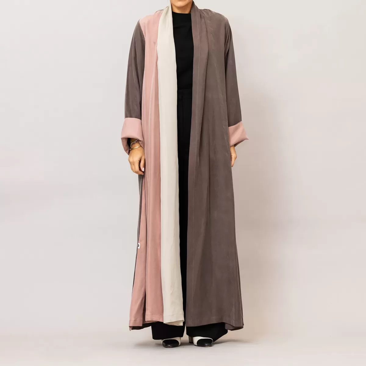 Beaver Brown Calico- Tricolored A-Line Washed Silk Abaya
