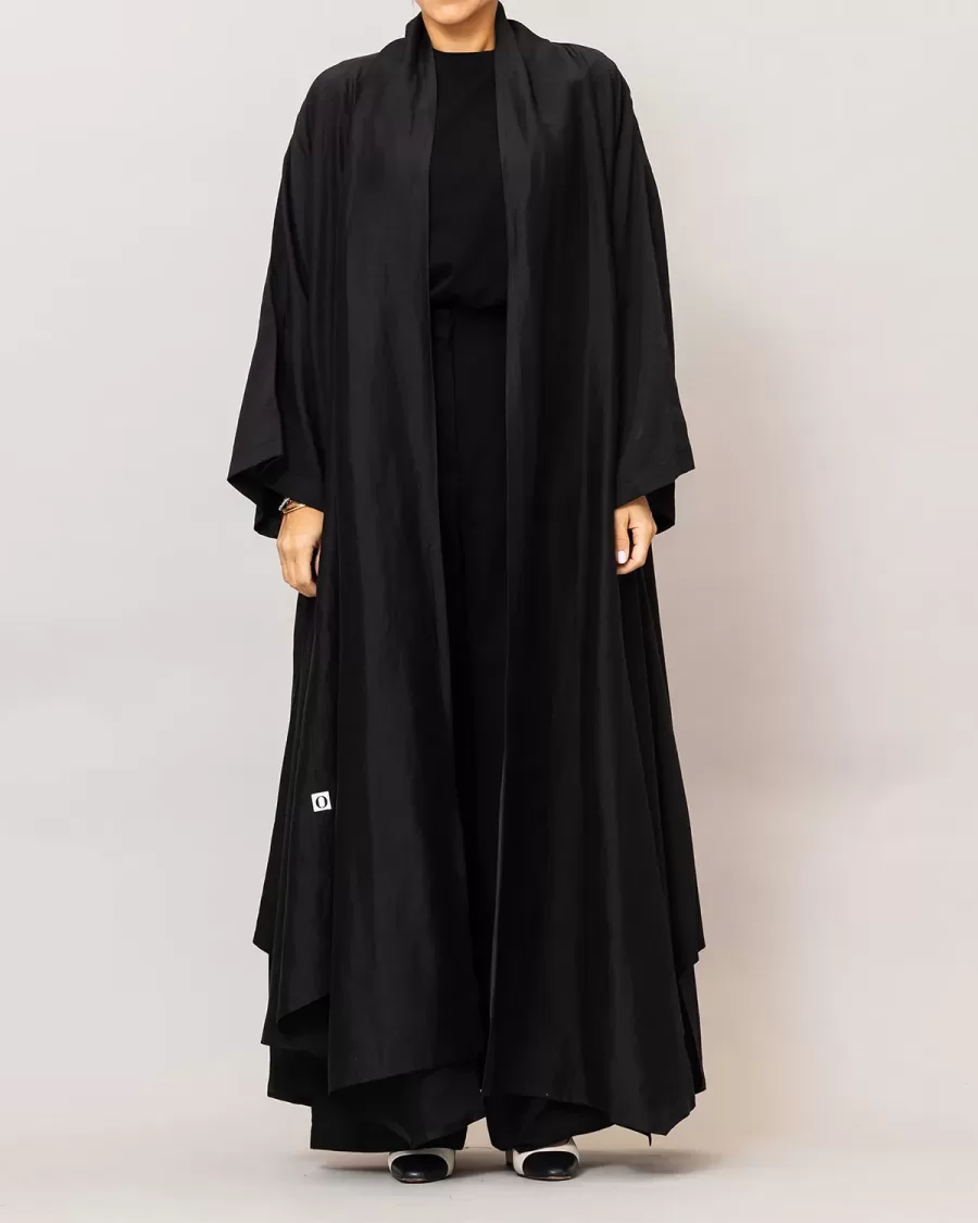 Black Sylvia Lux Flared Linen Silk Abaya