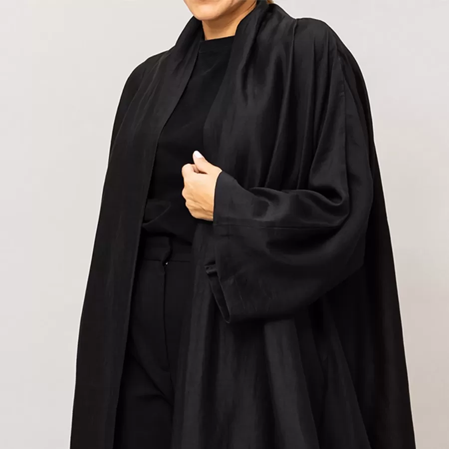 Black Sylvia Lux Flared Linen Silk Abaya