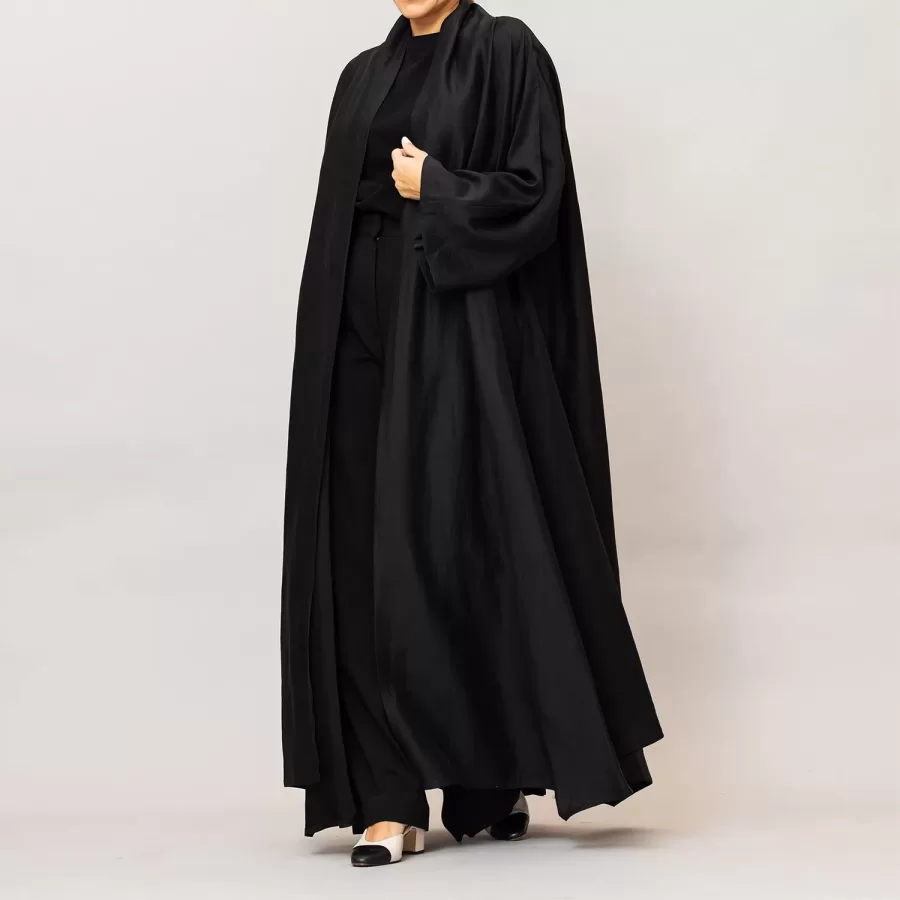 Black Sylvia Lux Flared Linen Silk Abaya