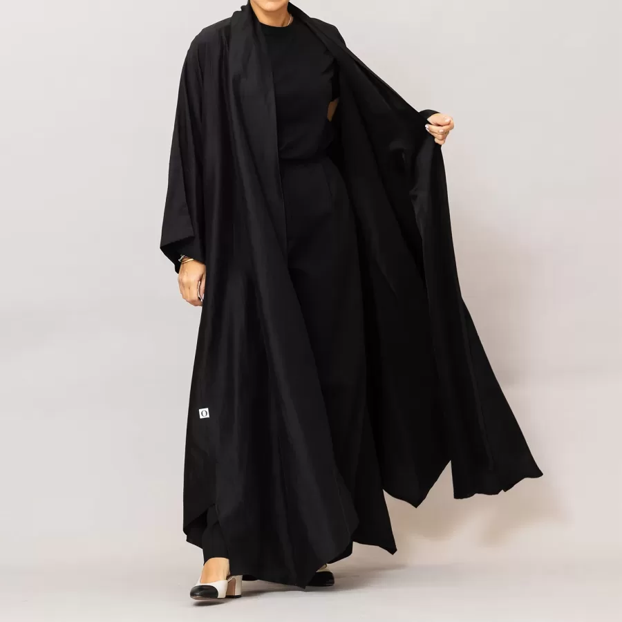 Black Sylvia Lux Flared Linen Silk Abaya