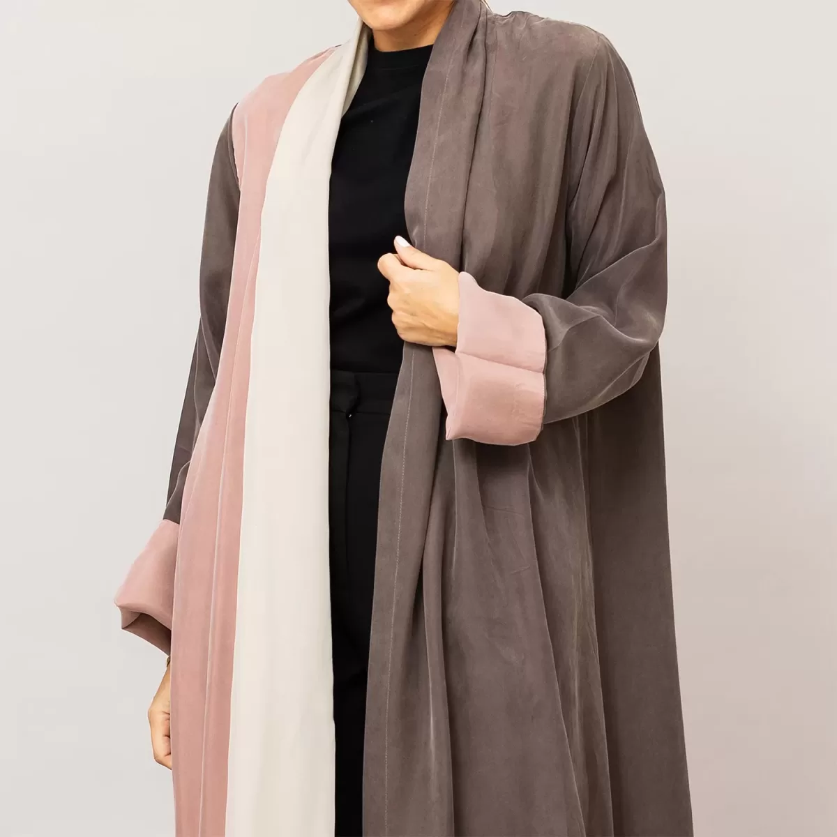 Beaver Brown Calico- Tricolored A-Line Washed Silk Abaya