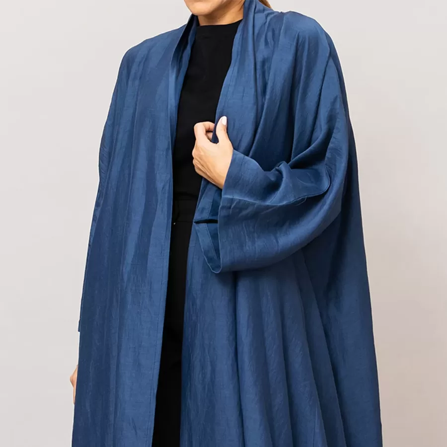 Navy Blue Sylvia Lux Flared Linen Silk Abaya