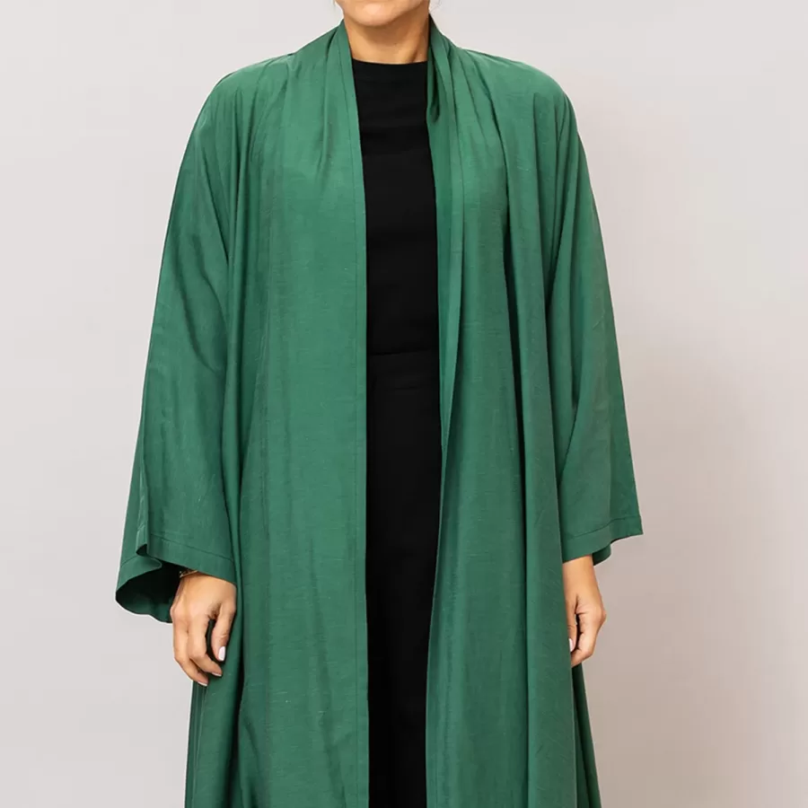 Sea Green Sylvia Lux Flared Linen Silk Abaya
