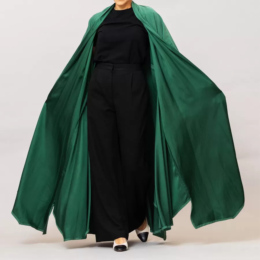 Sea Green Sylvia Lux Flared Linen Silk Abaya