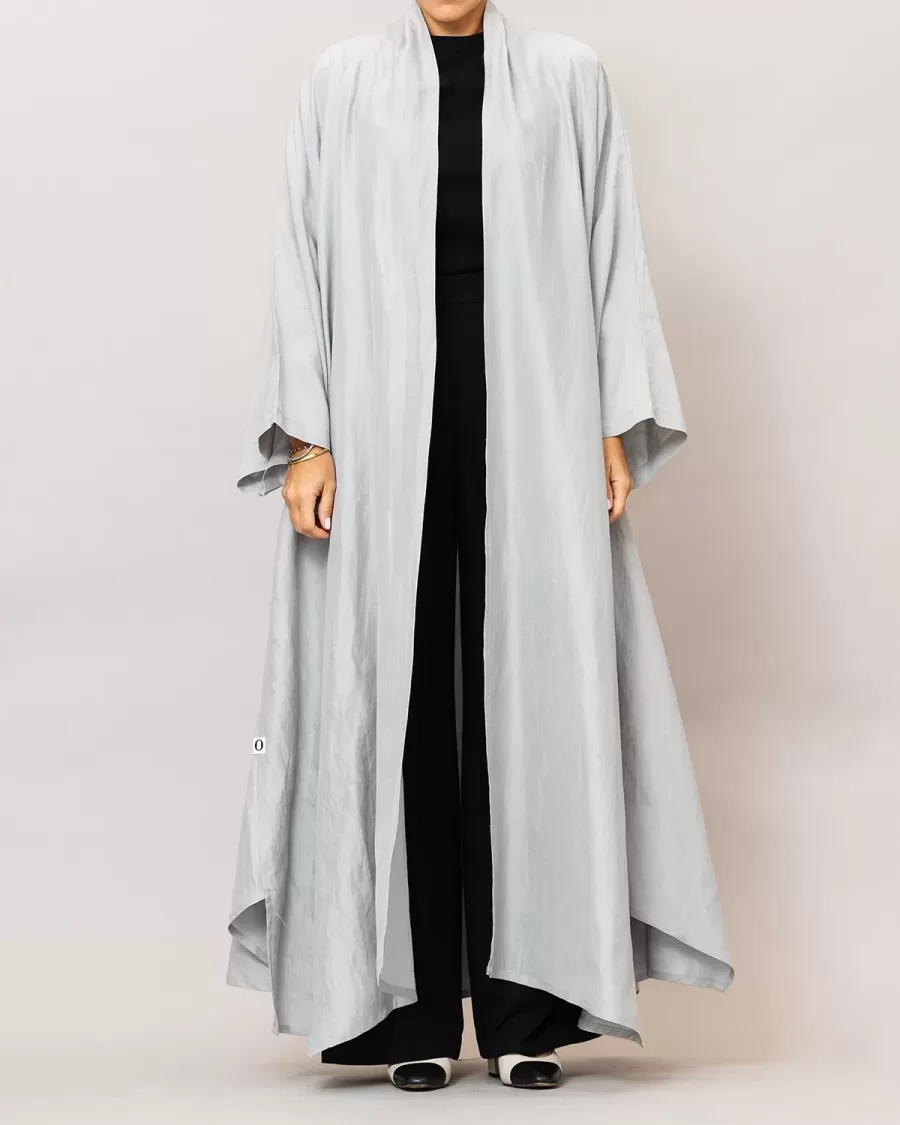 Silver Sylvia Lux Flared Linen Silk Abaya