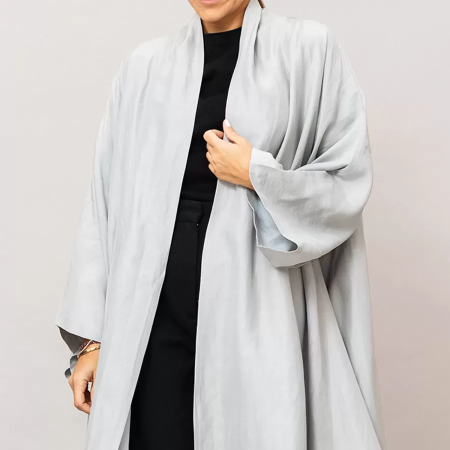 Silver Sylvia Lux Flared Linen Silk Abaya