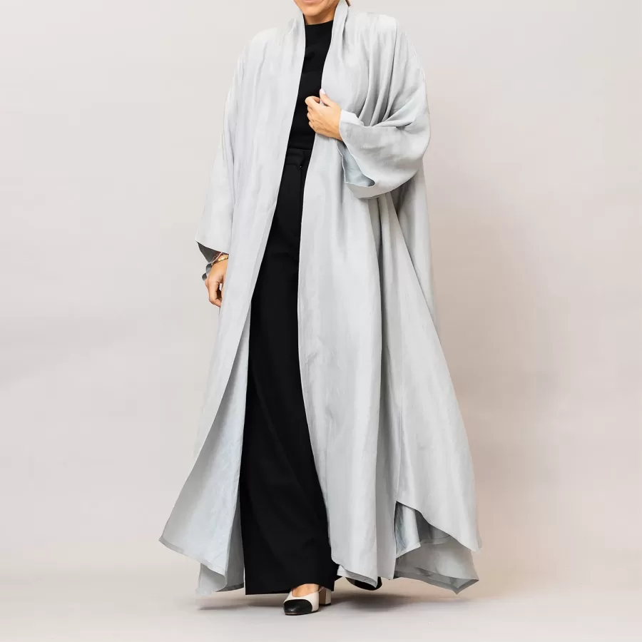 Silver Sylvia Lux Flared Linen Silk Abaya