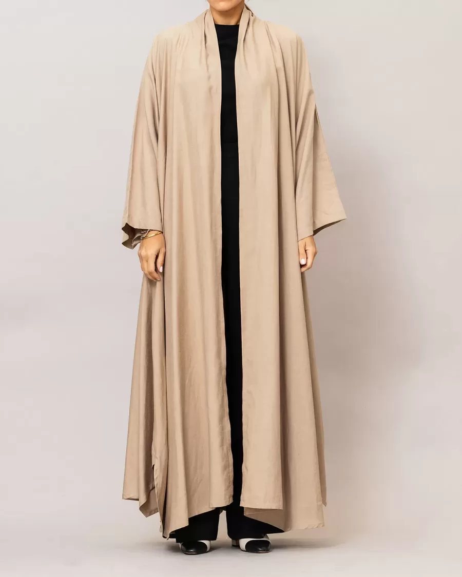 Tan Sylvia Lux Flared Linen Silk Abaya