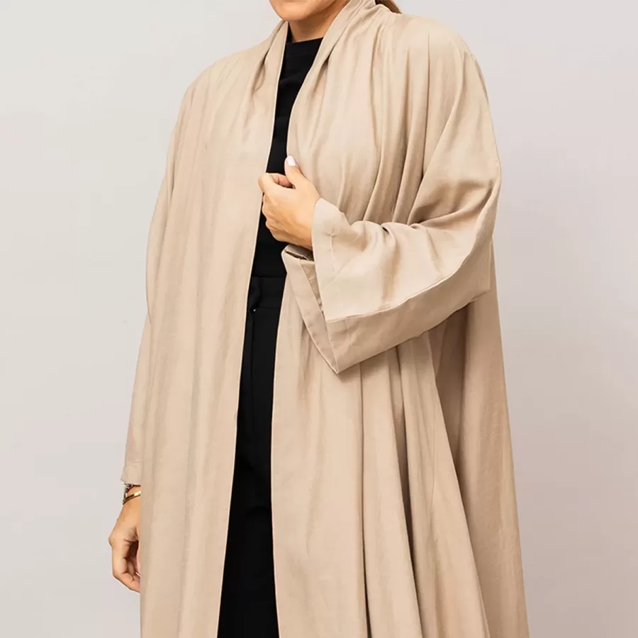Tan Sylvia Lux Flared Linen Silk Abaya