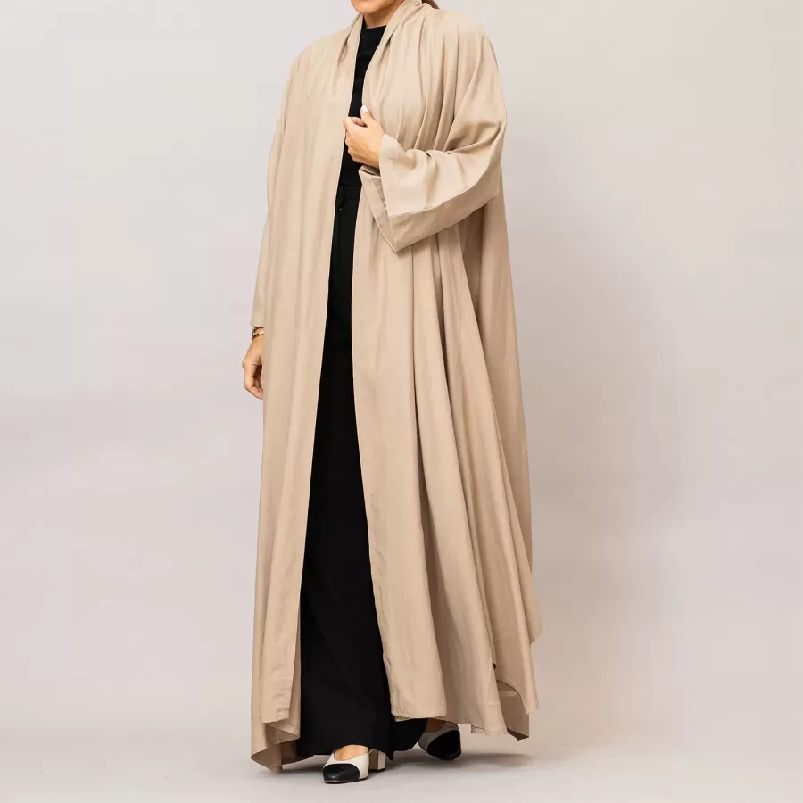 Tan Sylvia Lux Flared Linen Silk Abaya