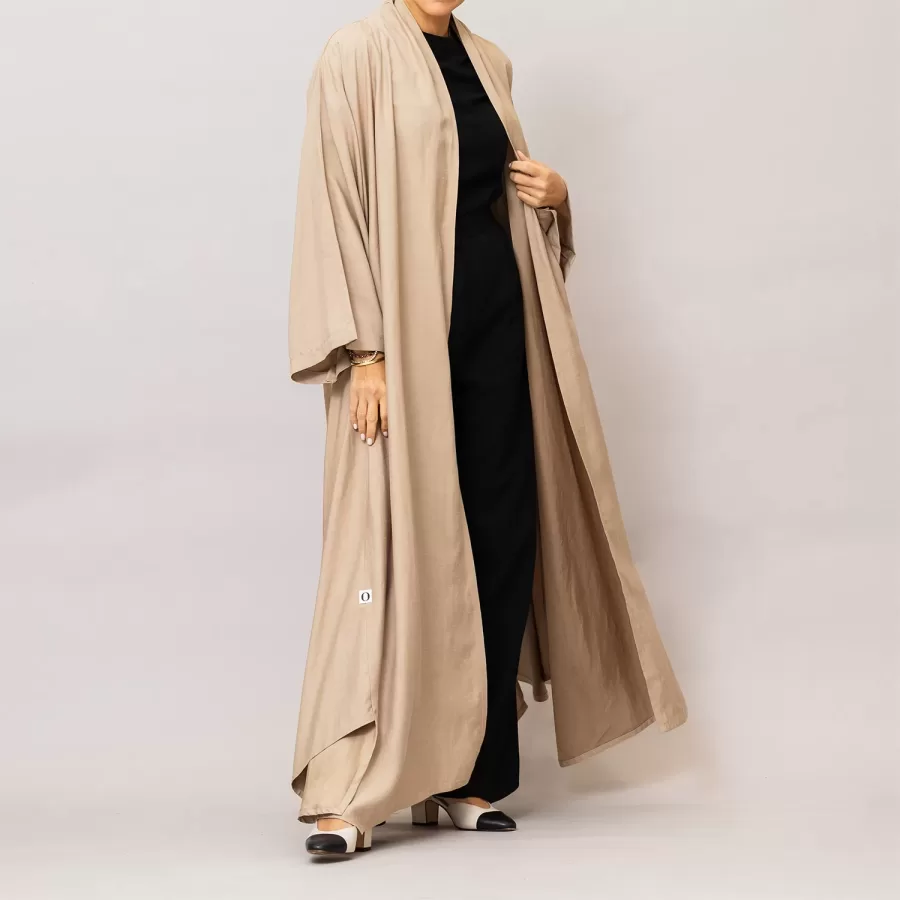 Tan Sylvia Lux Flared Linen Silk Abaya