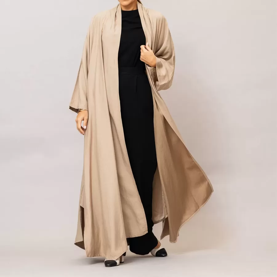 Tan Sylvia Lux Flared Linen Silk Abaya