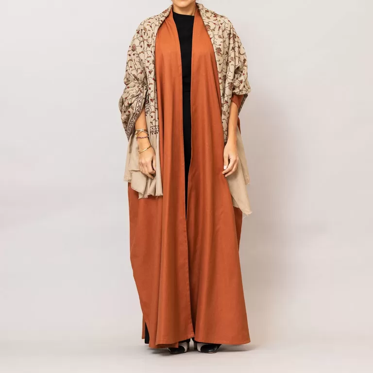 Copper Brown Maraya Wool-blend Abaya with Pashmina