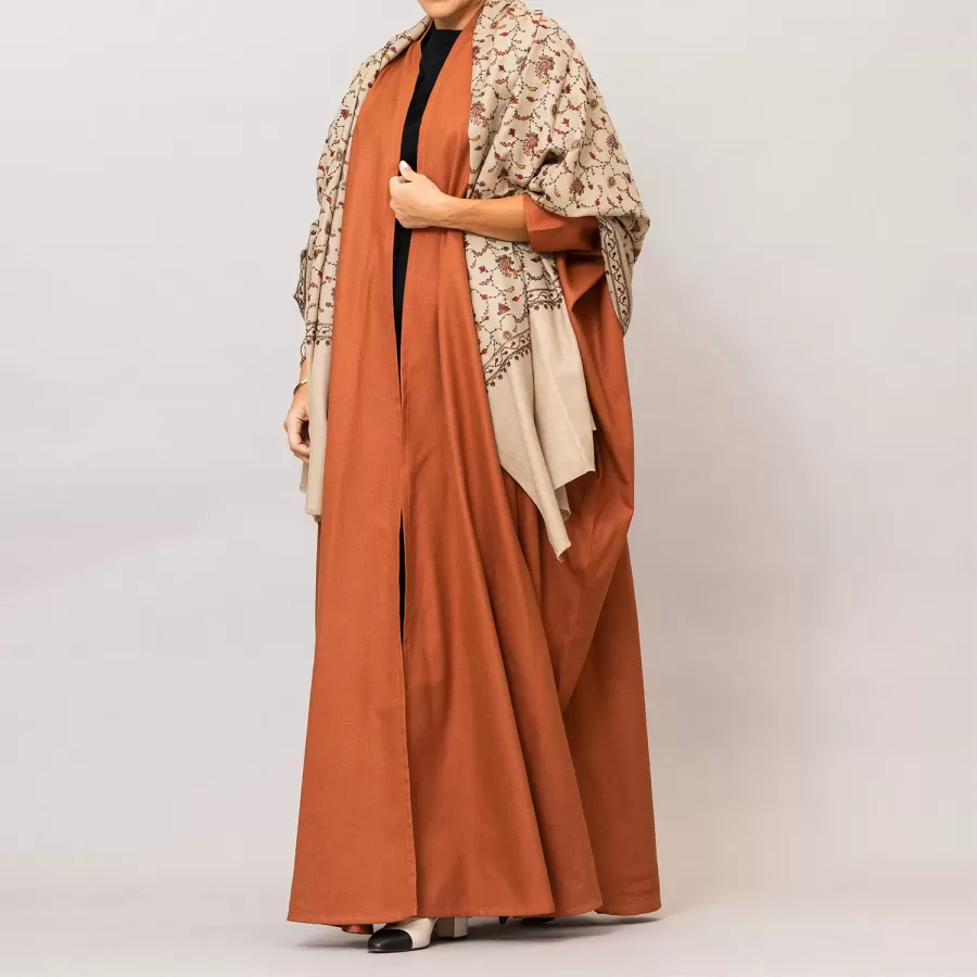 Copper Brown Maraya Wool-blend Abaya with Pashmina