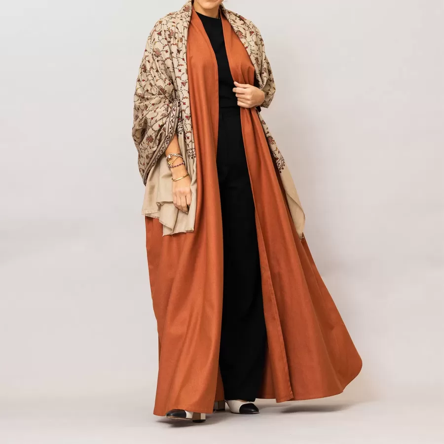 Copper Brown Maraya Wool-blend Abaya with Pashmina