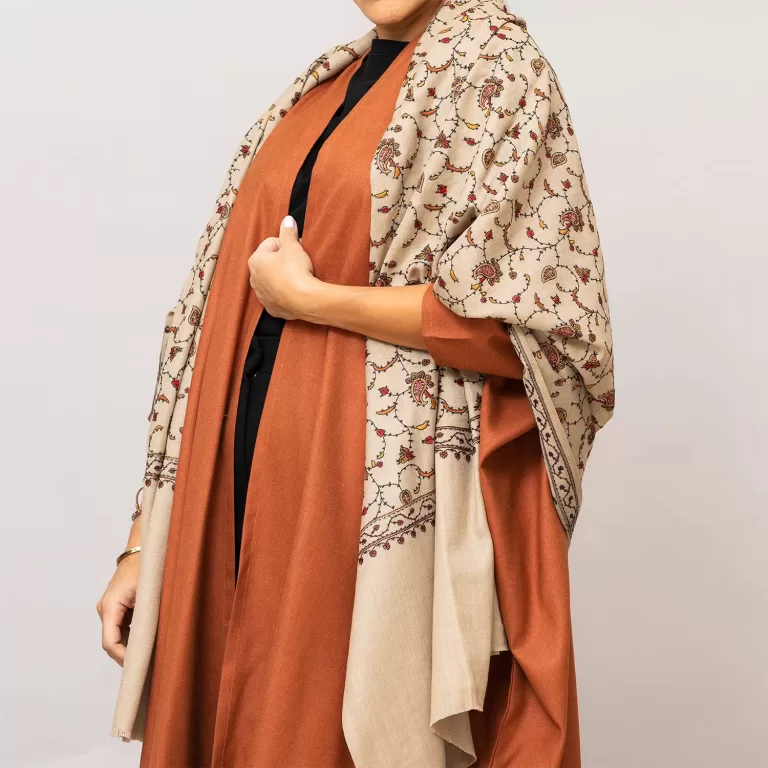 Copper Brown Maraya Wool-blend Abaya with Pashmina