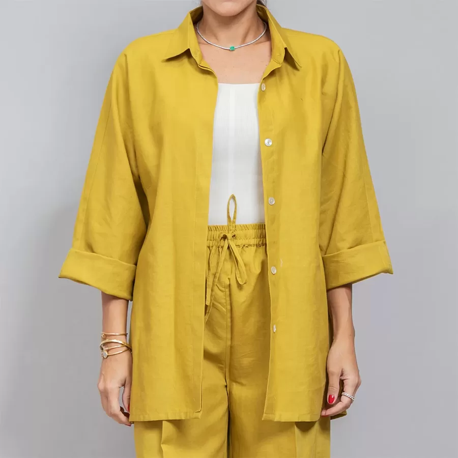 Gold Linen Plain Set - Pants with Shirt Co-ords
