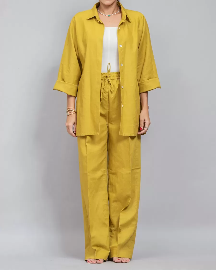 Gold Linen Plain Set - Pants with Shirt Co-ords