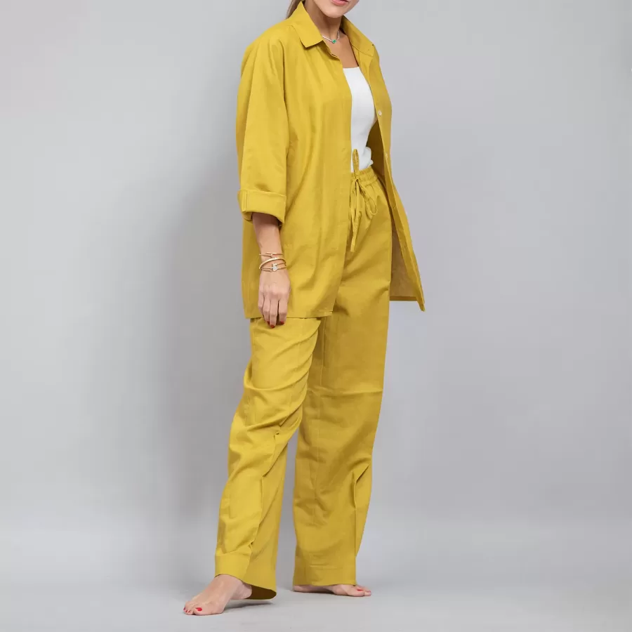 Gold Linen Plain Set - Pants with Shirt Co-ords
