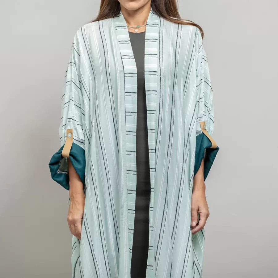 Pale Aquamarine Kaftan Striped - Linen Relaxed Fit Abaya