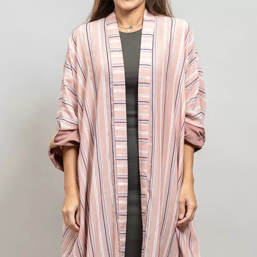 Millennial Pink Kaftan Striped - Linen Relaxed Fit Abaya