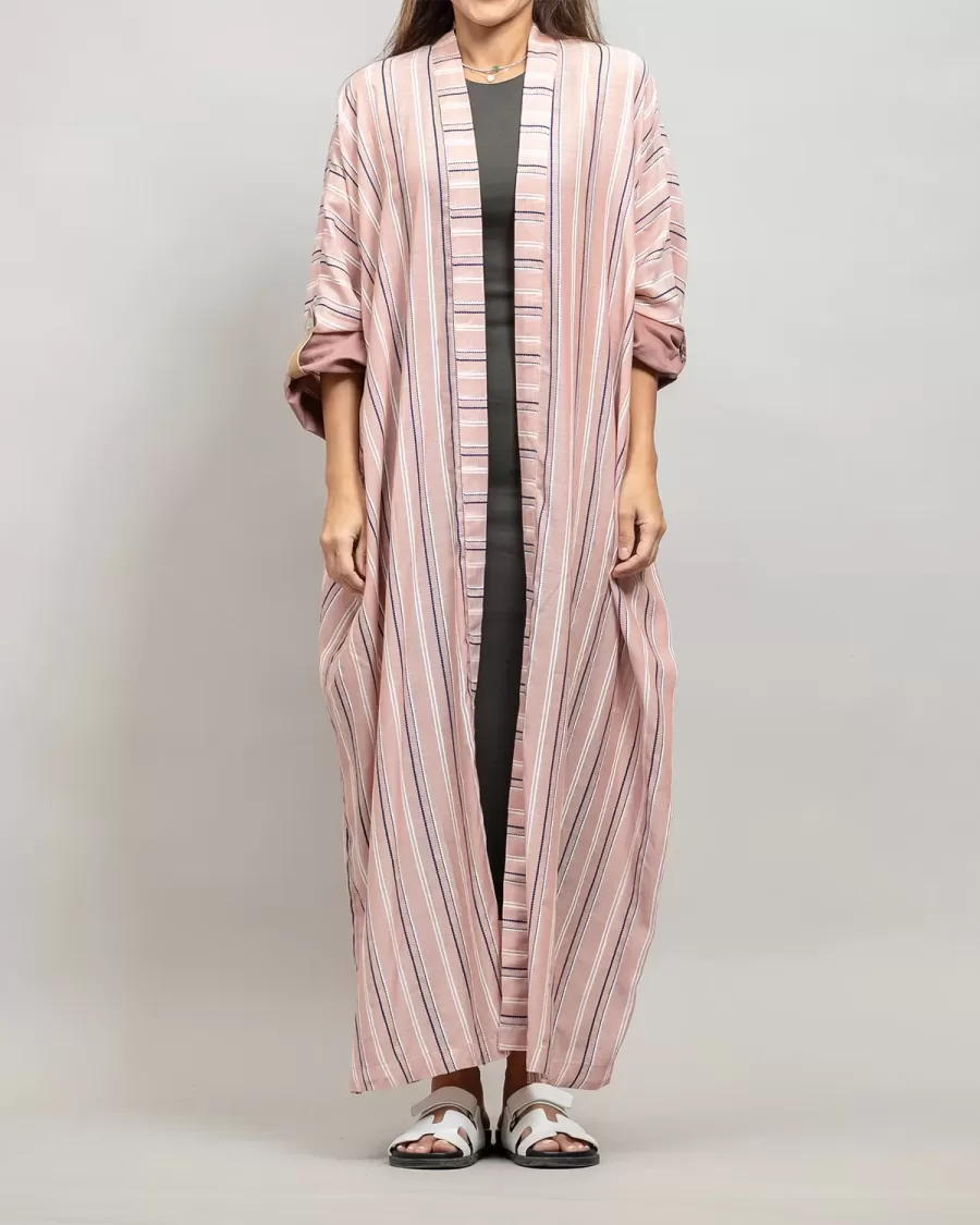 Millennial Pink Kaftan Striped - Linen Relaxed Fit Abaya