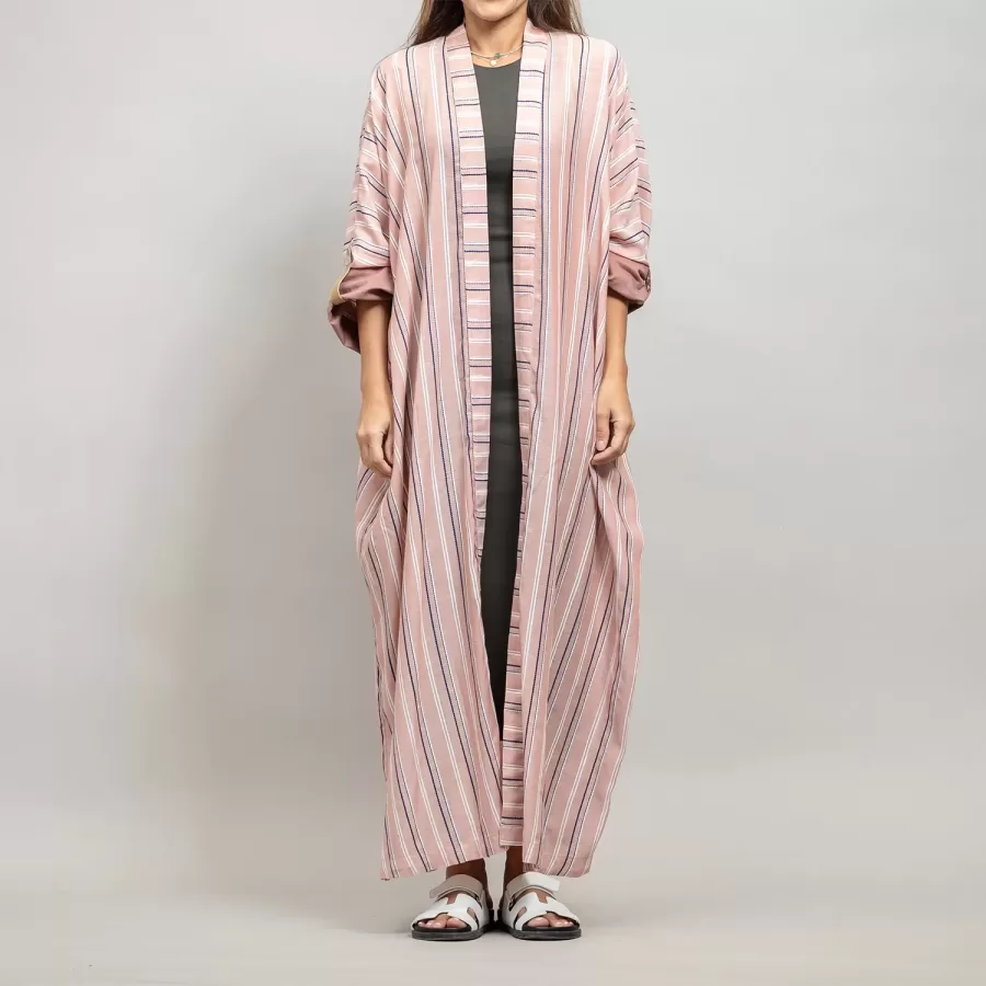 Millennial Pink Kaftan Striped - Linen Relaxed Fit Abaya