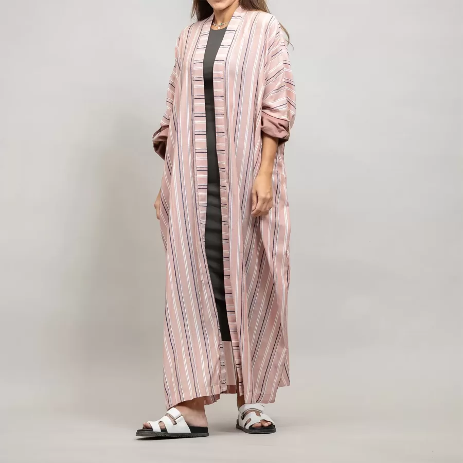 Millennial Pink Kaftan Striped - Linen Relaxed Fit Abaya