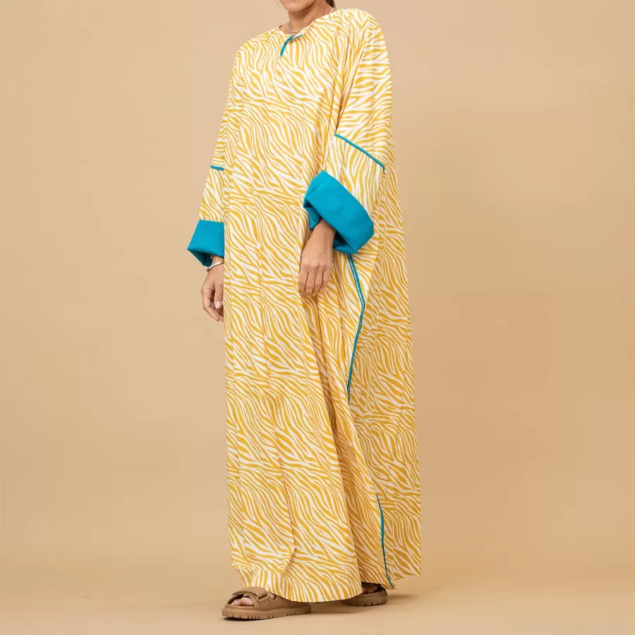 Ghazal - Animal Print Cotton Mango Dress with Vibrant Piping