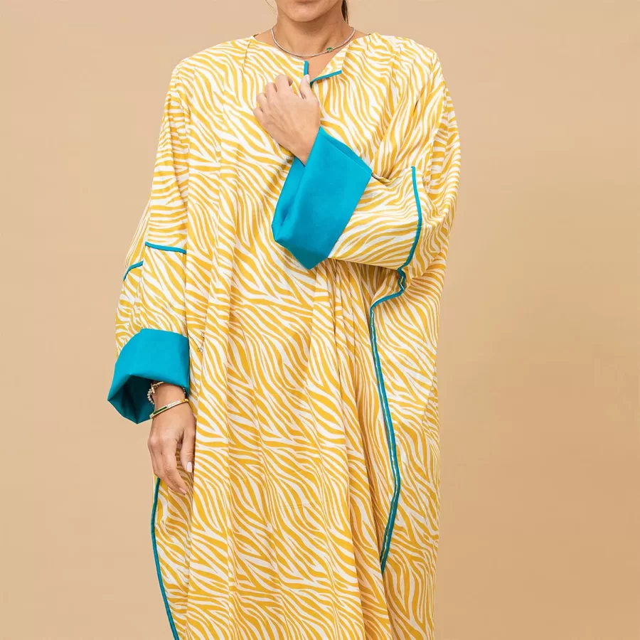 Ghazal - Animal Print Cotton Mango Dress with Vibrant Piping